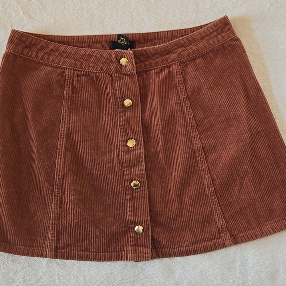 Forever 21 M Corduroy Mini Skirt Brown Casual Skater Boho Indie Femme Flirty Fab